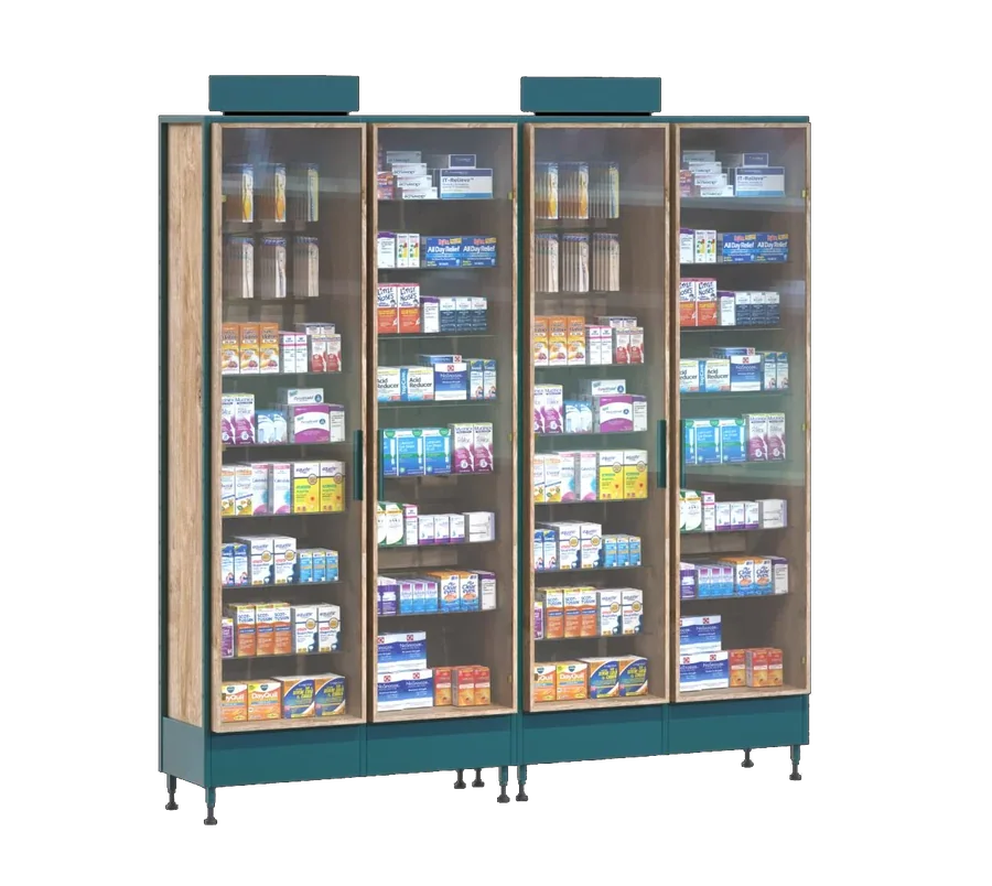 DISPLAY SHOWCASE WITH TRANSPARENT GLASS DOORS