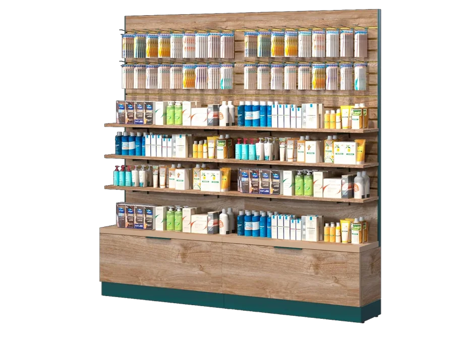 WALL UNIT WITH BOTTOM DRAWER AND SLATWALL